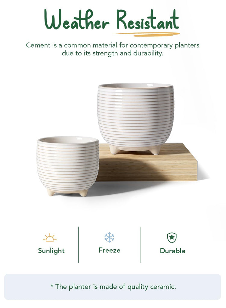 Ceramic Plant Pots, 5.1 + 6.4 Inch, Set of 2, Cloud White