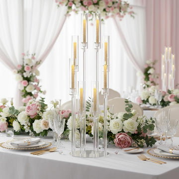 10PCS 8 Arm Acrylic Candelabra Candle Holder,Tall Clear Candlestick Holders with Shade for Tables Party Grand Event