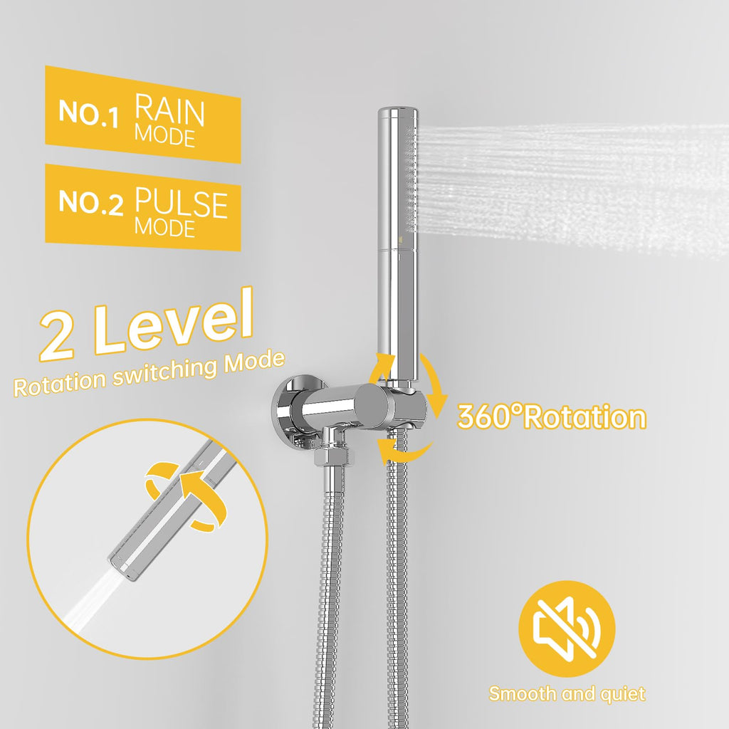 Shower System with 10 Inch Round Rain Shower Head and Handheld Wall Mounted, High Pressure Rainfall Shower Faucet