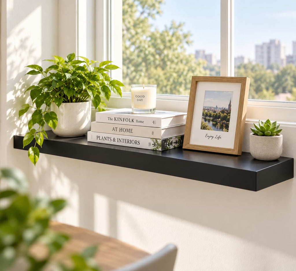 48" Floating Shelf with Hidden Brackets, Wall Display Shelf, Black