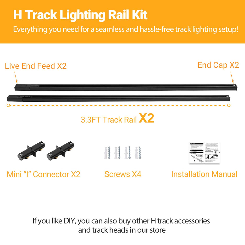 6.6FT H Track Lighting Rails Kit, Black