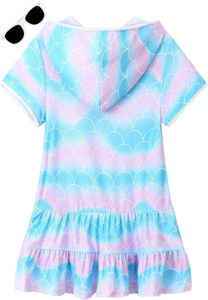 Girls Swim Cover Up Kids Swimsuit Coverup Terry Zip-Up Beach Bathing Suit Wraps with Sunglasses