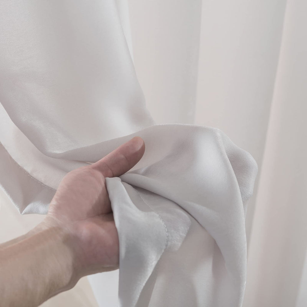 Beige Pinch Pleated Window Sheer Curtains 130 Inches Long 2 Panels, Luxury Velvet Soft Touch Opaque Privacy, Gently