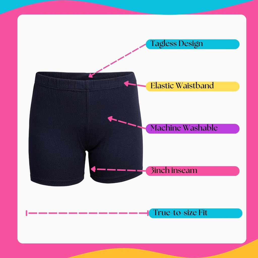Popular Girls Cotton Undershorts for Dresses, 4 Pack - Solid & Tie Dye Under Dress Shorts, Cartwheel Sports