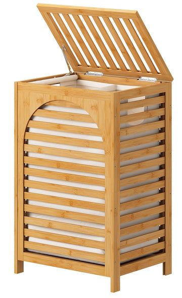 Hamper, 22.5 Gallon (85L) Bamboo Wood Clothes Laundry Basket with Lid and Handles, Removable Liner (Natural, Large)