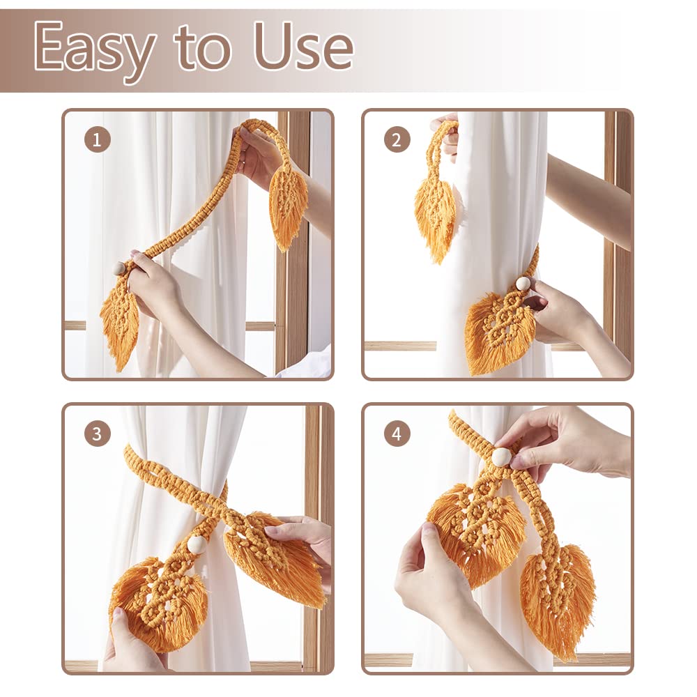 Boho Curtain Tiebacks, Orange - 2 Pack