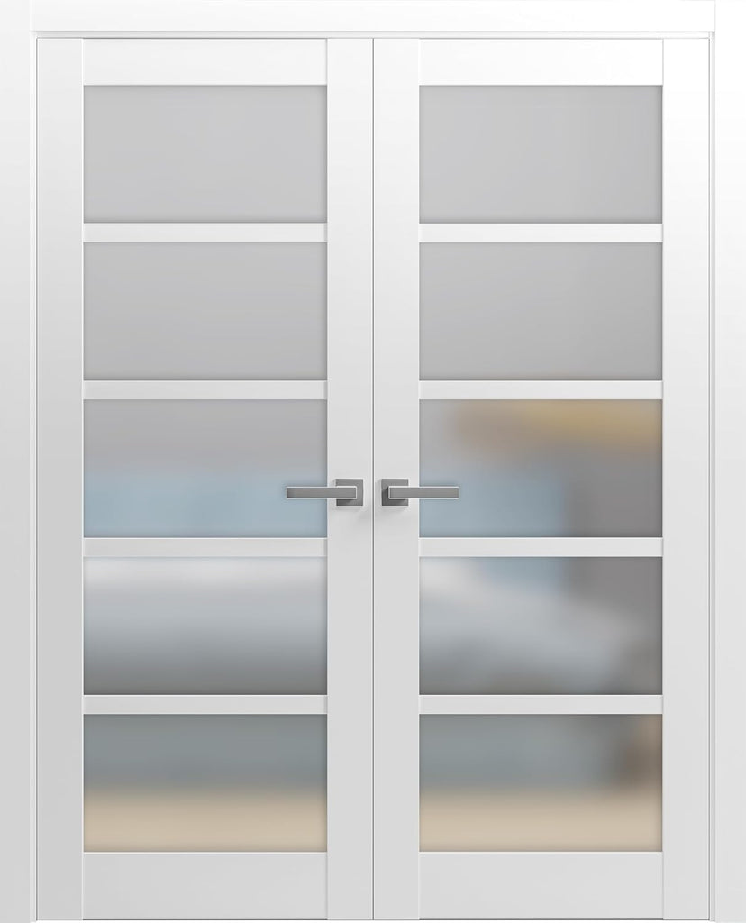 Quadro 4002 | Double Swing Interior French Doors with Glass with Frosted Glass, MDF, Hardware Includ