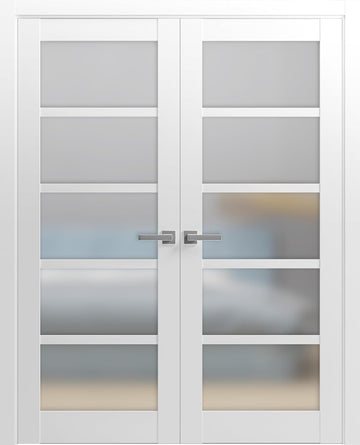 Quadro 4002 | Double Swing Interior French Doors with Glass with Frosted Glass, MDF, Hardware Includ