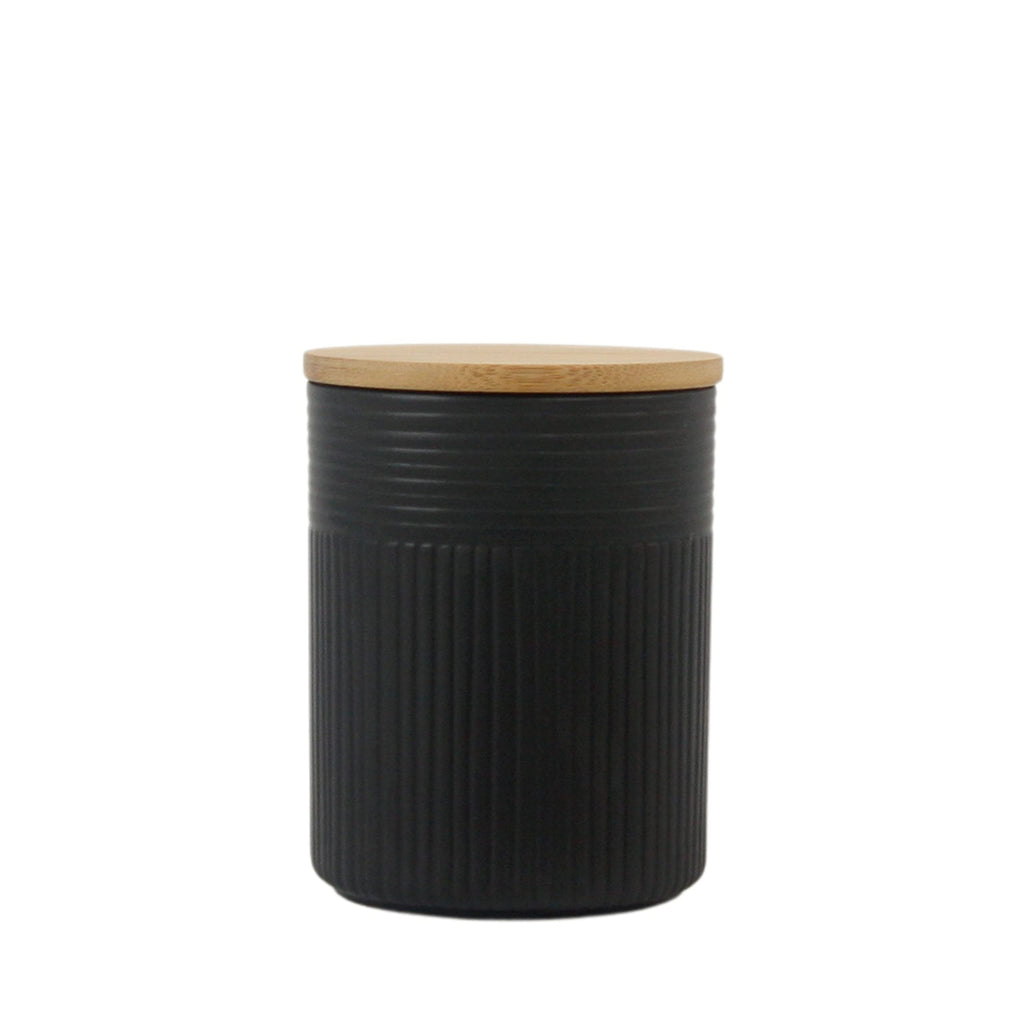 Luca Matte Black Embossed Ceramic Kitchen Canister Set, Set of 3, Bamboo Lids