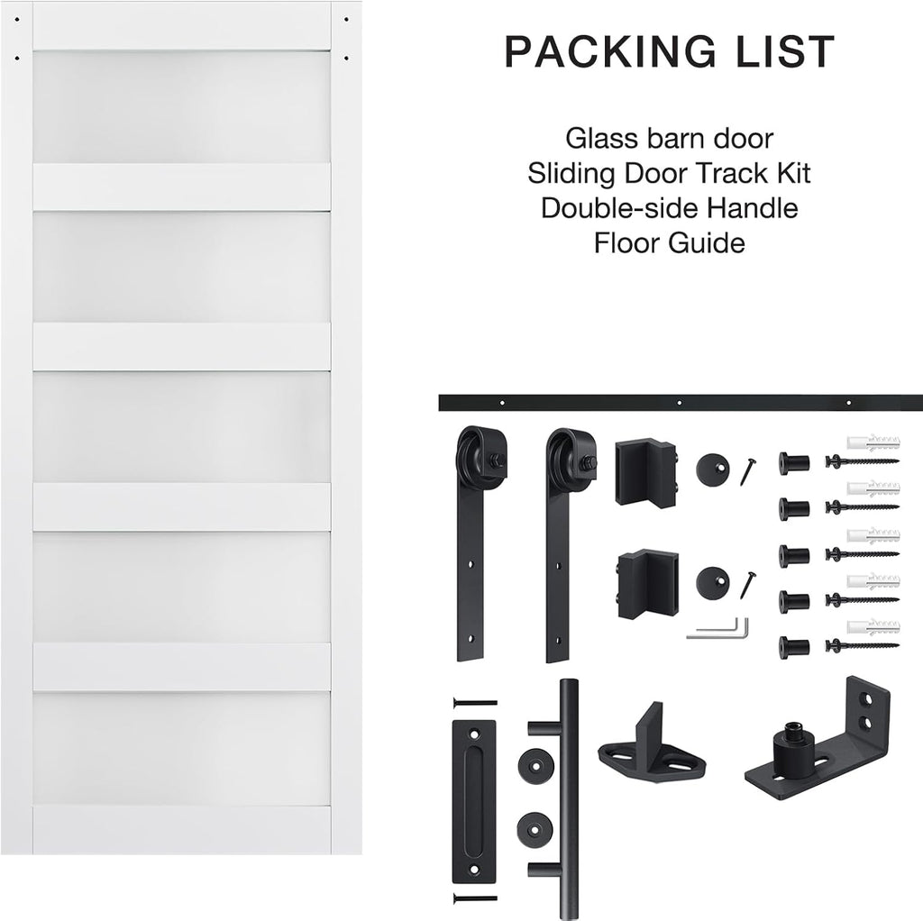 34in x 84in 5-Panel Sliding Glass Barn Door with 6ft Hardware Kit Included, Easy Assembly with Pre-D