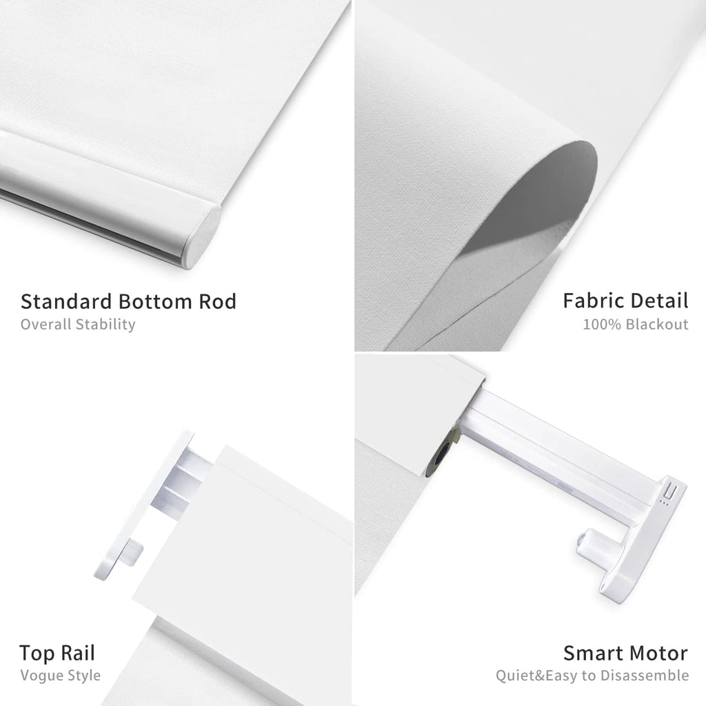 Motorized Blinds with Remote Control, White, | Blackout Automatic Blinds for Windows, Battery Powered Smart Roller