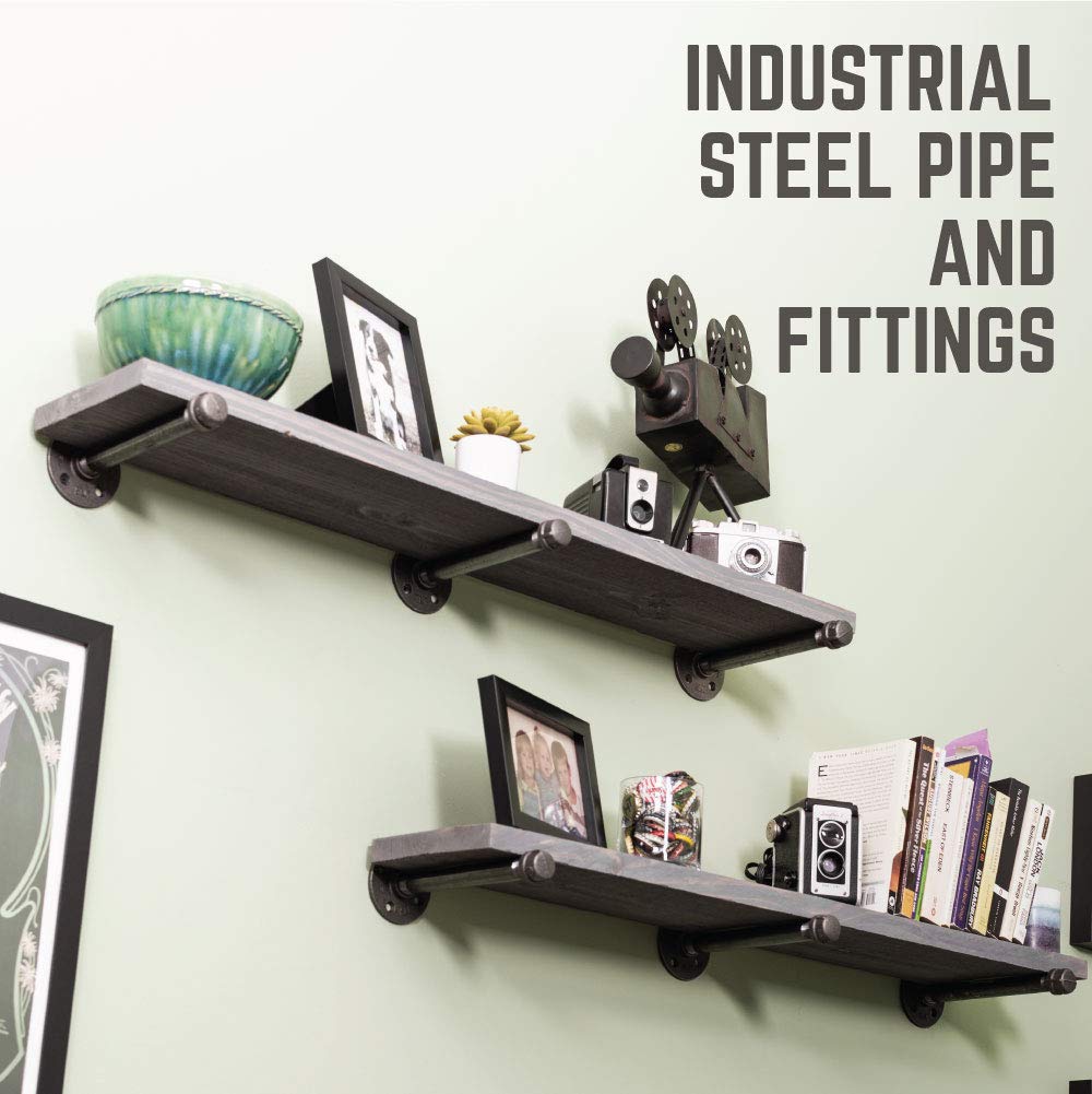 Industrial Shelf Brackets - Set of Two, Industrial Steel Grey Iron Fittings, Flanges and Pipes for Custom Floating