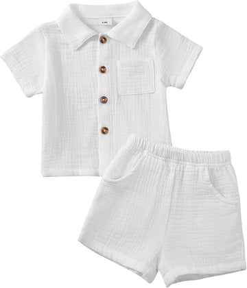 Baby Boy Clothes Baby Boy Outfits Baby Boy Summer Clothes Cotton 2 Piece Set with Button Down Shirt and Shorts