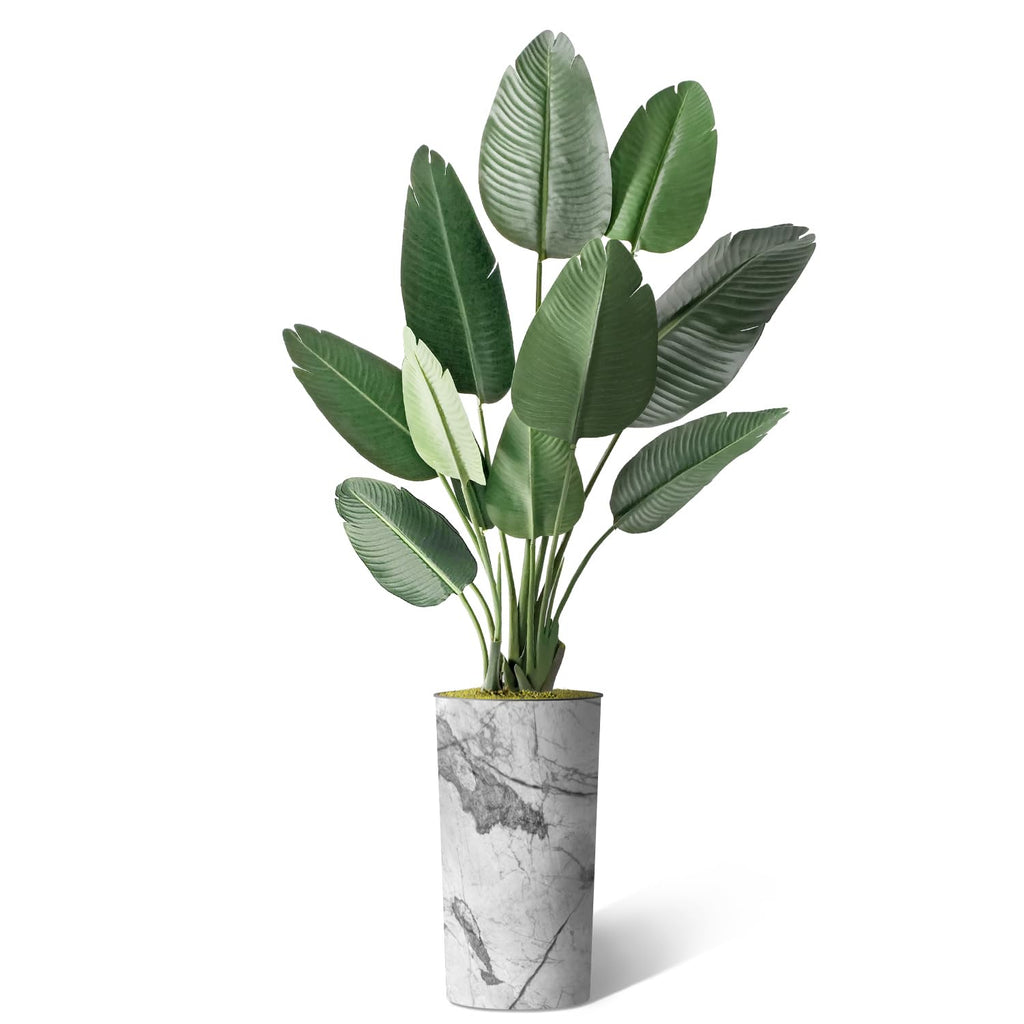 Artificial Tree in Gray Marble Effect Planter, Fake Bird of Paradise Silk Trees for Indoor and Outdoor Home