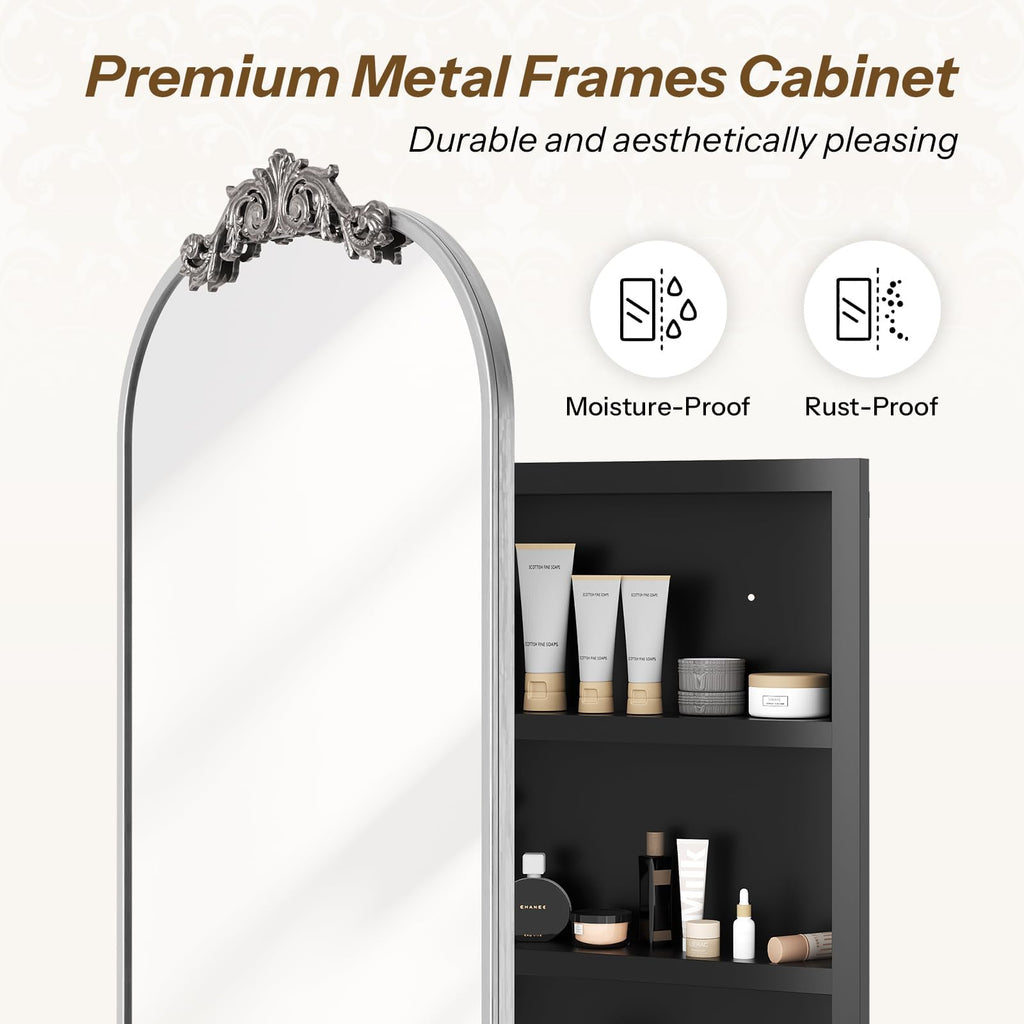 24x35 Inch Vintage Bathroom Medicine Cabinet Mirror Storage Silver