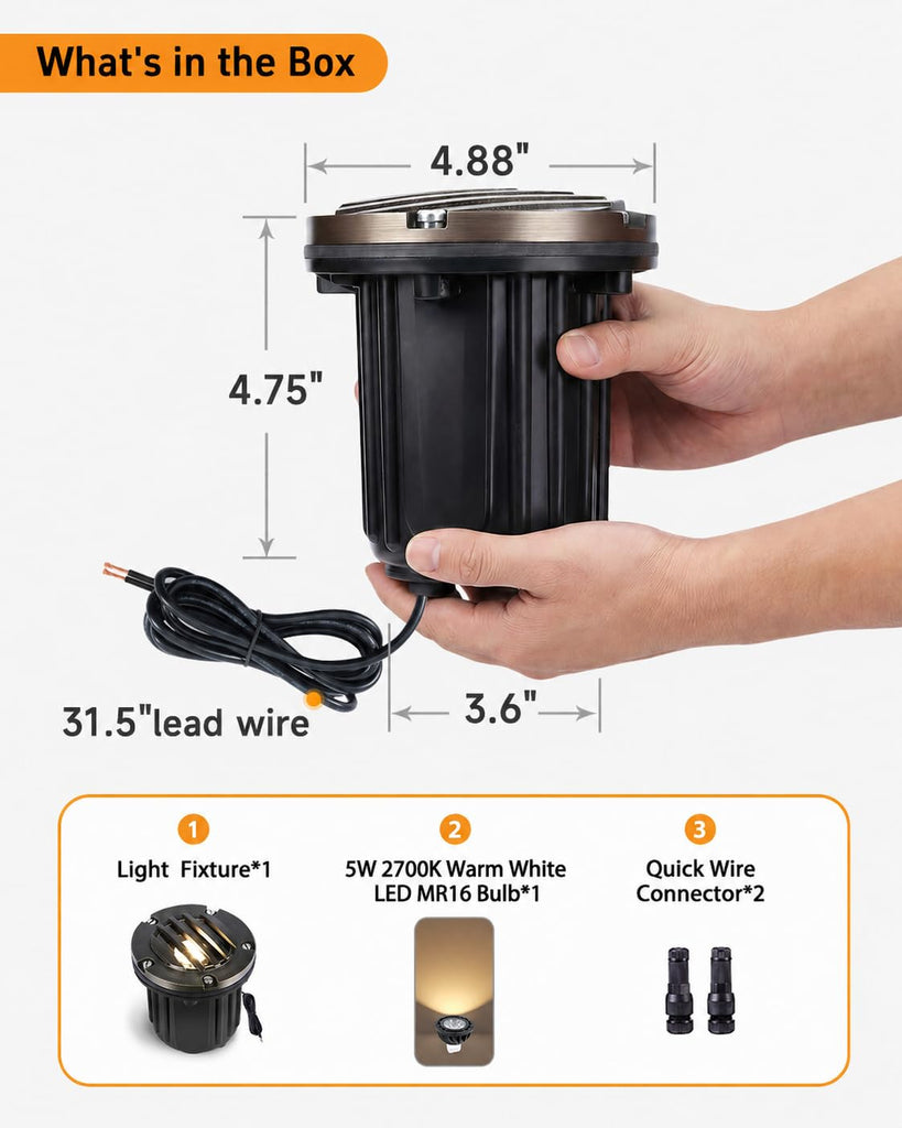 In Ground Well Light - Brass 12V LED Waterproof Outdoor Landscape Lighting, Low Voltage Ip65 in-Grade Grated Top