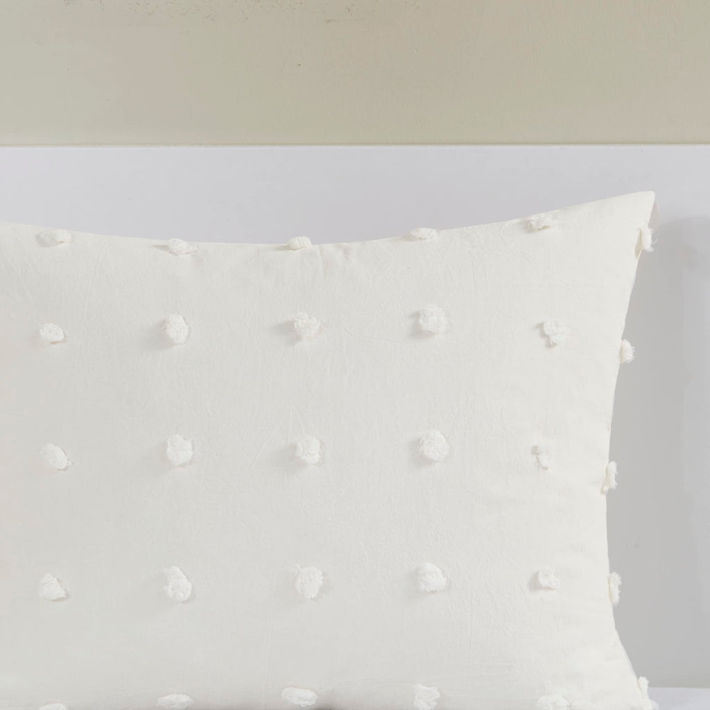 Cotton Jacquard Pompom Ivory Twin Duvet Cover Set, 5pc