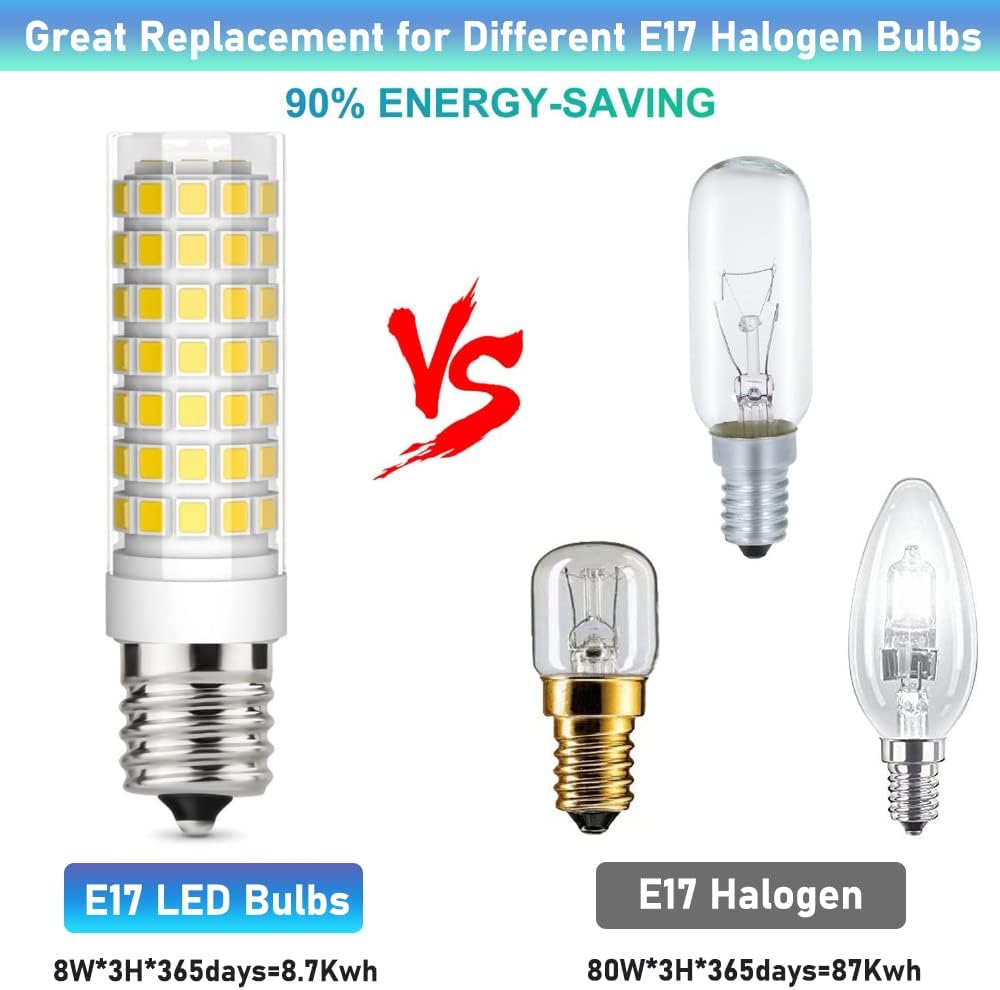 E17 LED Bulb Dimmable 8W Consumption 80W Equiavlent Halogen Bubs,800LM,AC 110-130V,CRI:≧85Ra,S11 T8 T7 E17