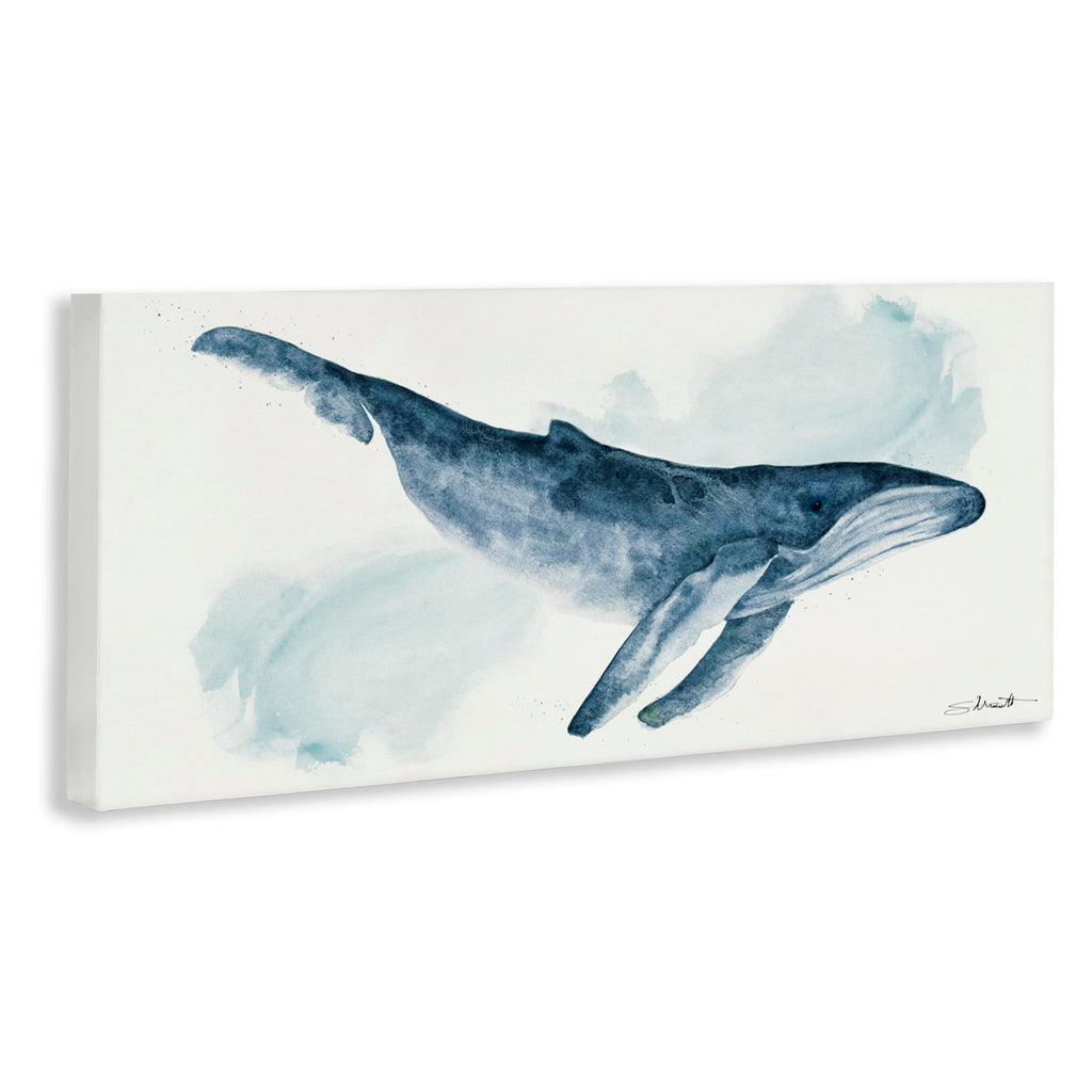 Nautical Humpback Whale Ocean, 20 x 48 Inch Canvas Wall Art