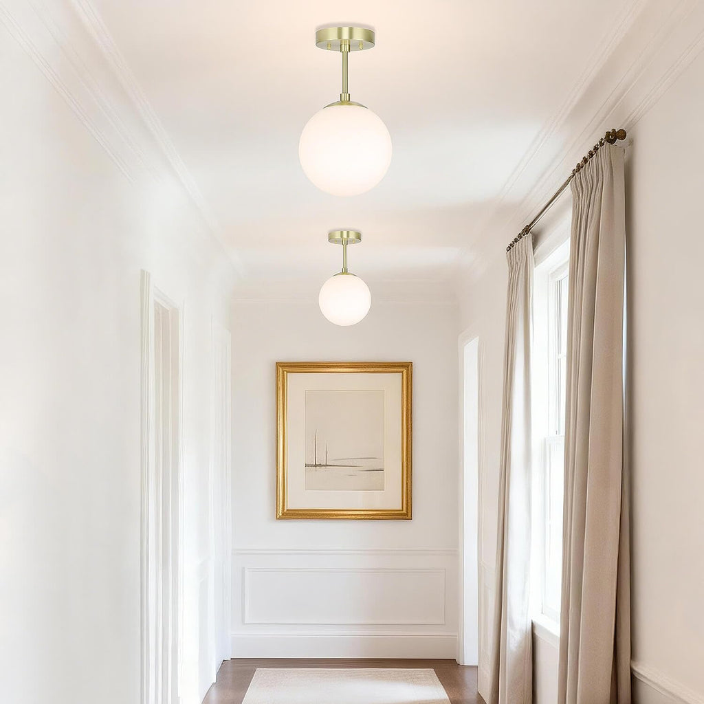 8" Globe Ceiling Light Semi Flush Mount Brass