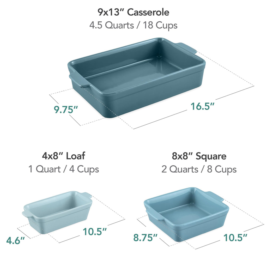 3-Piece Ceramic Casserole Baking Dish Set Cornflower