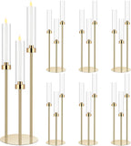6 Set Wedding Gold Candelabra Centerpieces for Tables, 3 Arm Tall Acrylic Candle Holder Centerpiece with Clear Shades