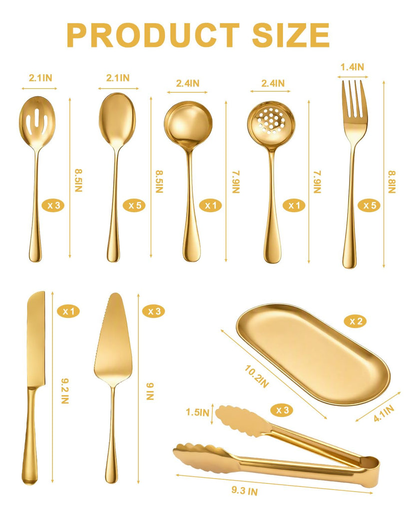 Gold Serving Utensils Set, 24 PCS Gold Kitchen Utensils Set Stainless Steel, Serving Spoons, Slotted Spoons, Serving