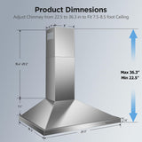 30 Inch Stainless Steel Wall Mount Range Hood 3 Speed Push Button Control, LED Lights, Baffle Filters, Convertible Ducted/Ductless