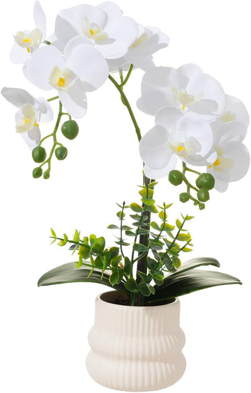 White Artificial Orchid Plant with Pot, Fake Orchids Flowers - Set of 30