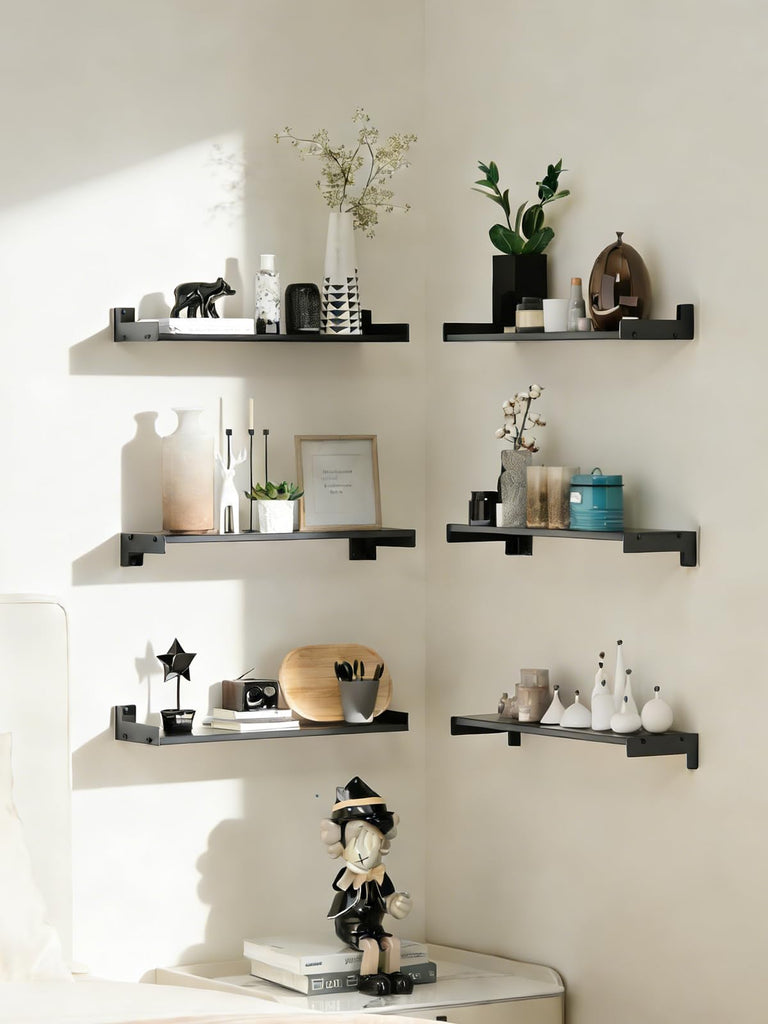 Floating Shelves for Wall, Shelves for Decor Storage, 6Pcs 16'', Black