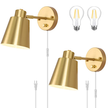 Plug in Wall Sconces, Dimmable Wall Sconces Adjustable Angle Wall Lights with Plug in Cord and Dimmer On/Off Knob