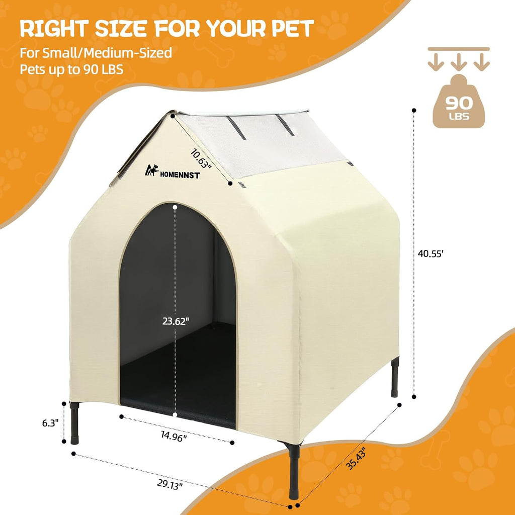 Outdoor Dog House, 2-in-1 Dog House for Small/Medium Dogs, Thicken Weatherproof Canopy Puppy Shelter Elevated Dog Bed