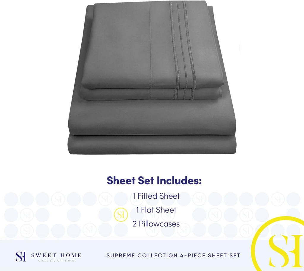 King Sheets - Breathable Luxury Bed Sheets with Full Elastic & Secure Corner Straps Built In - 1800 Supreme