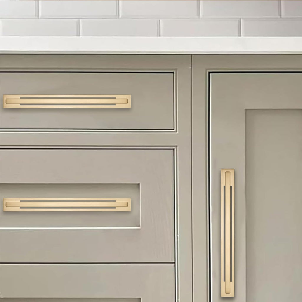 5 Pack 3 Inch Center to Center Champagne Bronze Cabinet Pull with Backplate Heavy-Duty Handles with Base Plate