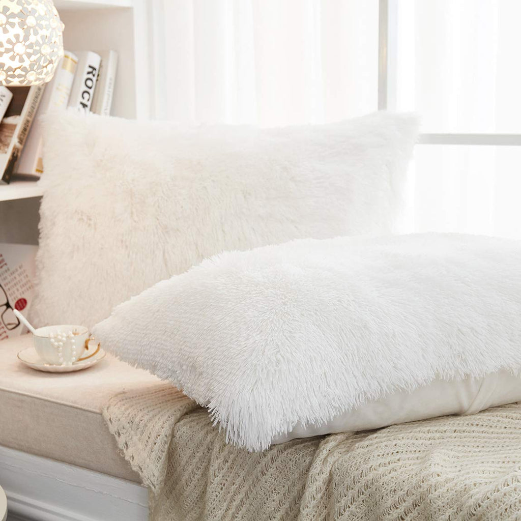 Long Faux Fur Soft Soild Decorative Pillowcase Oblong Fluffy Throw Pillow Cover Velvet Shaggy Plush Cushion Case Set