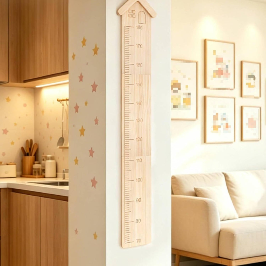 Wooden Growth House-Shaped Chart Wall Growth Chart Engraved Wooden Height Ruler for Kids, Young Children