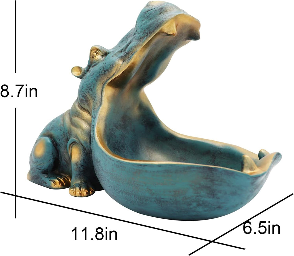 Hippo Statue,Large Hippopotamus Figurine Home Sculpture with Resin, Hippo Candy Jar, Candy Dish Bowl Desk, Key Bowl