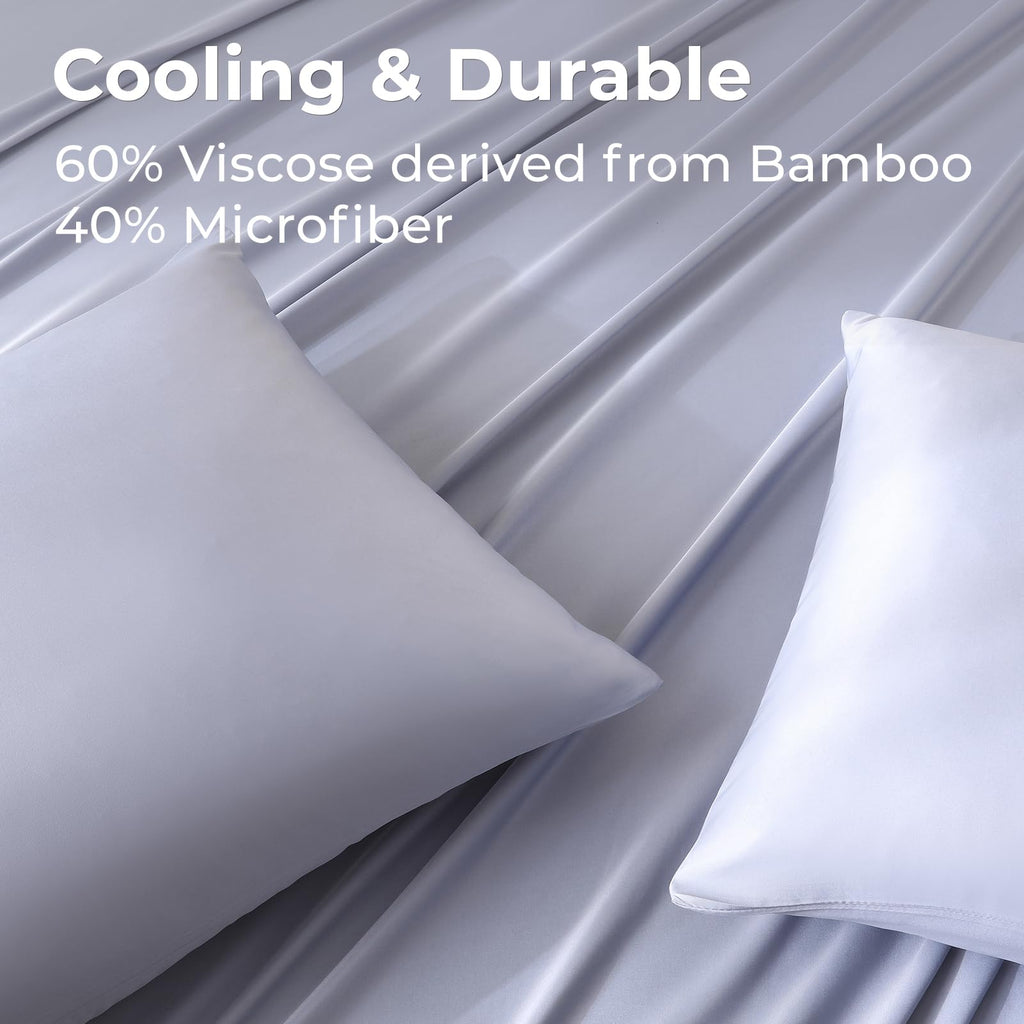 Queen Size 4-Piece Blend Rayon Derived from Bamboo Sheets Set, Cooling Bedding for Hot Sleepers, Breathable & Ultra