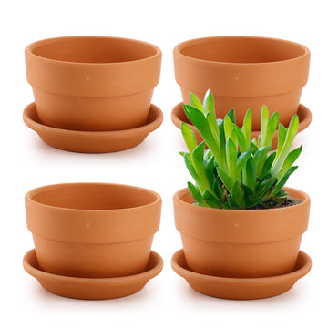 4 Pack Terracotta Pots with Saucer, 6 Inch Large Terra Cotta Plant Pot with Drainage Hole, Clay Flower Planter Pot