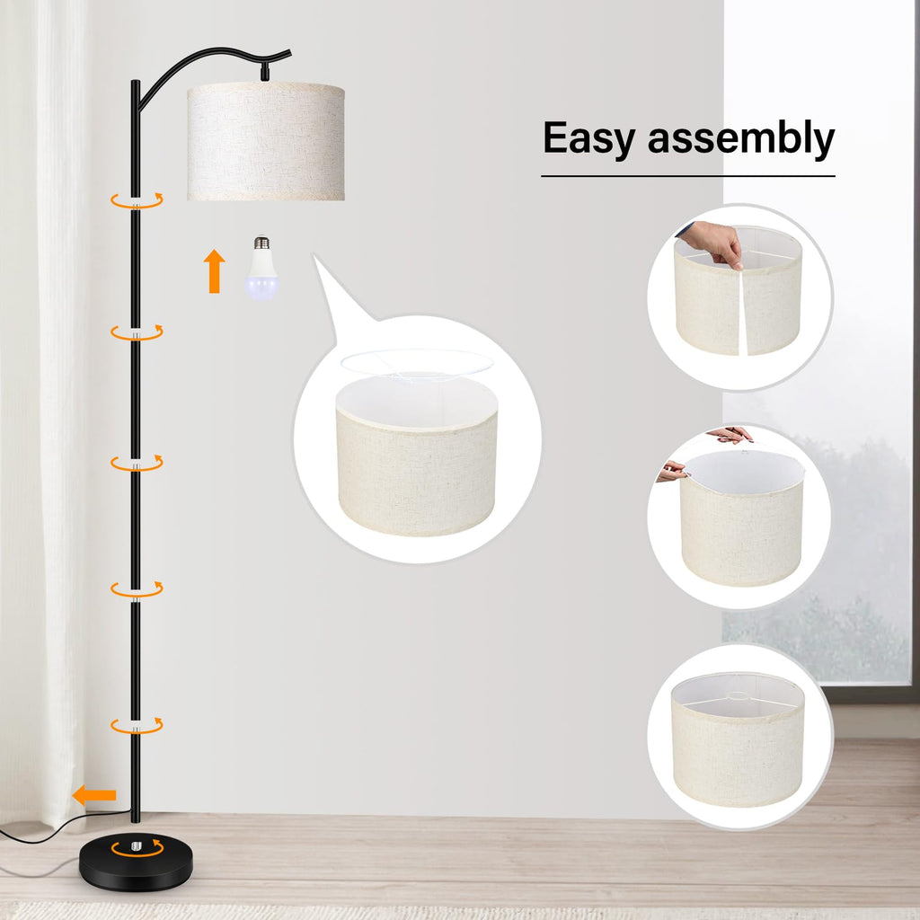 Floor Lamp, Arc Floor Lamp with Remote Control, Stepless Dimmable Brightness & Colors Temperature 2700k-6500k, Modern