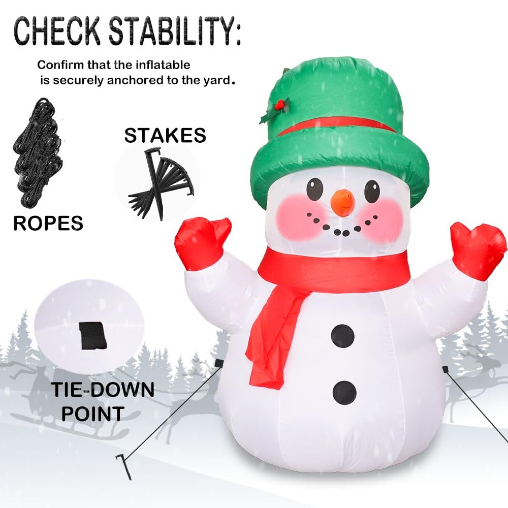 4ft Christmas Inflatables Snowman Outdoor Decorations, Blow up Snow Man Yard Decor Built-in Bright LED Light Wear