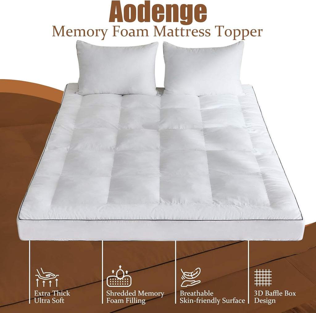 4 Inch Memory Foam Mattress Topper Queen for Back Pain Relief, Extra Soft Pillow Top Mattress Topper, 2000GSM Fluffy