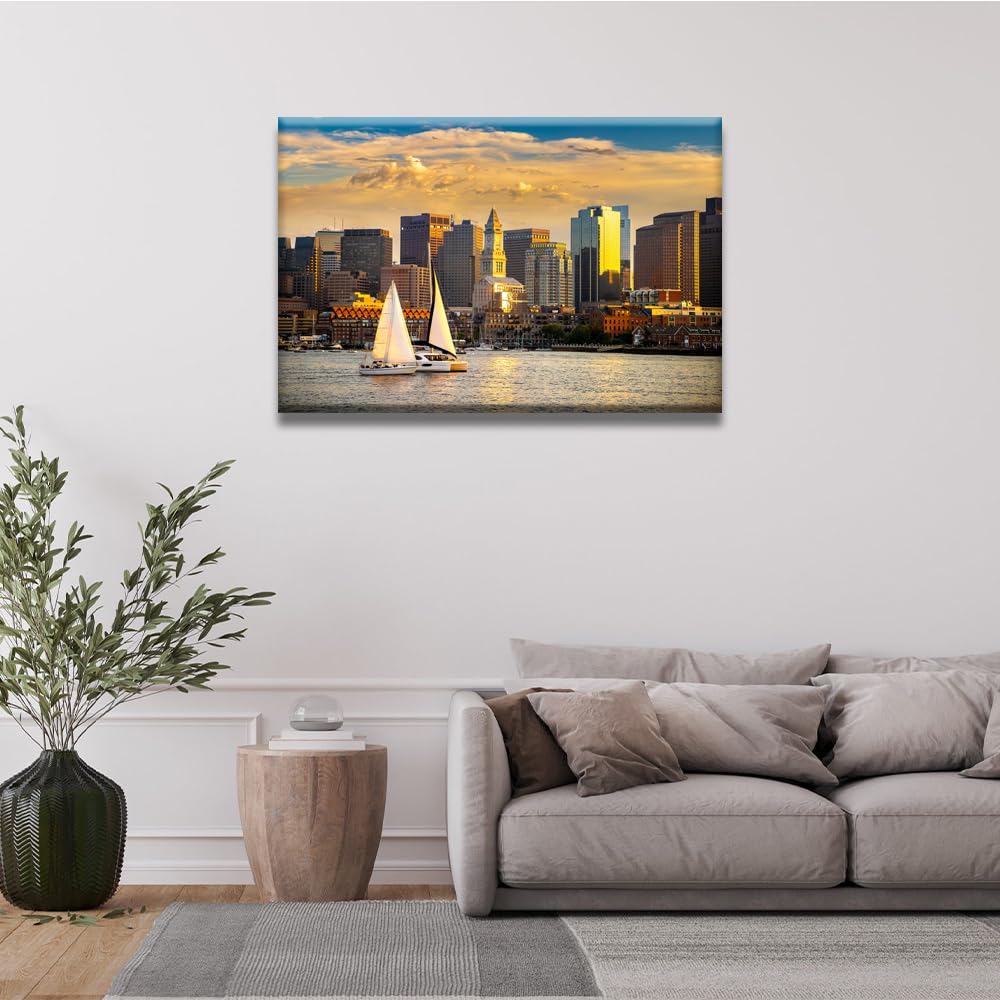Wall Boston Skyline Wall Painting Boston Panoramic Downtown Cityscape Canvas Wall Boston Massachusetts USA Wall 1