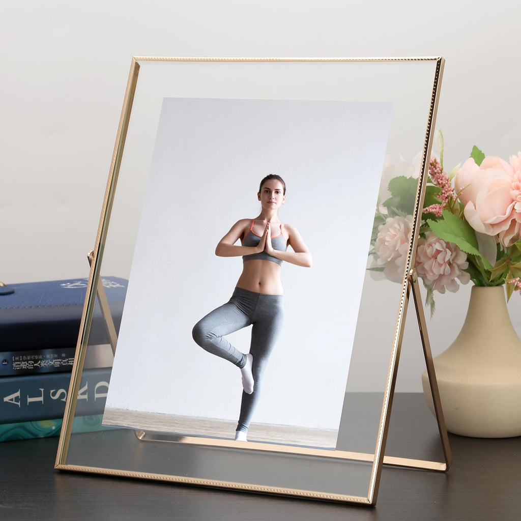 Gold 8x10'' Floating Frame Set of 2, For Photo Sizes( 5x7'', 6x8'', 7x9''), Beautiful Metal Beaded Edge Frames Adjustable