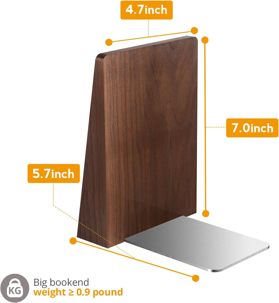 Walnut Book Ends Heavy Duty Handmade Book Ends for Shelves Decorative Bookends to Hold Heavy Books (Black Walnut Wood
