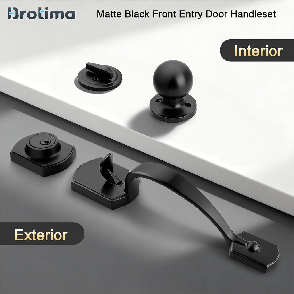 Front Door Lock Set Matte Black Exterior Door Handle, Deadbolt Lock with Interior Door Knob for Entry Doors