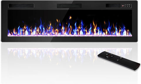 Electric Fireplace, 60" Recessed and Wall Mounted Electric Fireplace, Electric Fireplaces Inserts Heater