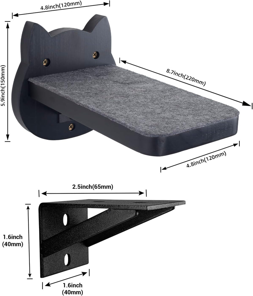 Black Painted Solid Wood Cat Wall Climbing Steps, Set of 3
