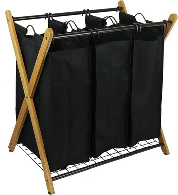 XBS1484 Bamboo 3-Bag Laundry Sorter Black, 29.75 in. H x 19.10 in. W x 27 in.