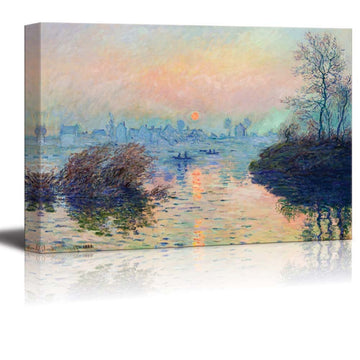 Sun Setting Over The Seine at Lavacourt. Winter Effect by Claude Monet - Canvas Print Wall Art Famous Oil Painting